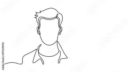 Animated self drawing of  minimalist continuous line art portrait of a young man video. Full length single line animation. 4k video