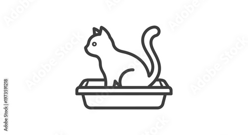 a cat in a litter box icon representing pet care and domestic animal hygiene needs for house pets