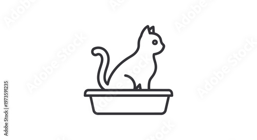 a cat sitting in a litter box an outline icon illustrating pet care and domestic animal hygiene