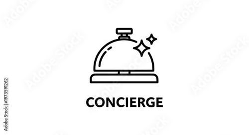 a clean line art concierge service icon with a hotel bell and sparkles perfect for hospitality and customer support designs.