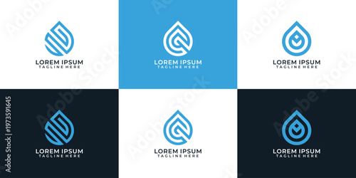 Minimalist elegant pure water drop liquid logo vector design elements wave