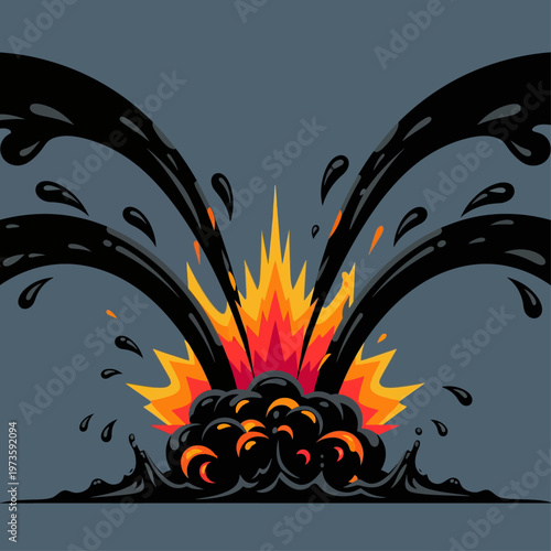 oil explosion and industrial oil spill creating an environmental disaster symbolizing fossil fuel issues and the energy crisis