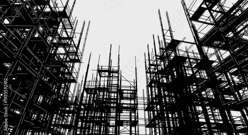 scaffolding construction site and building structure showcase abstract architecture and urban development with industrial details.
