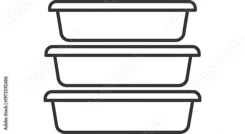 stacked food storage containers line icon representing kitchen organization meal prep and domestic storage solutions.