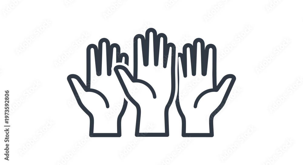 Obraz premium three raised hands icon symbolizing participation teamwork and community support ideal for illustrating social engagement and collective action.
