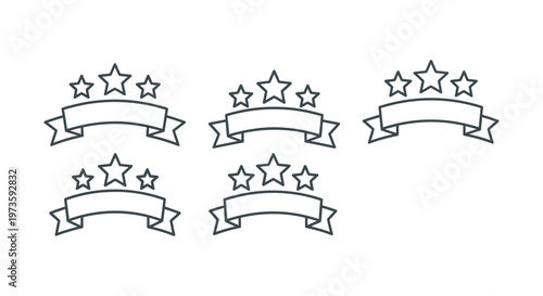 three stars and banner line icons for quality rating and review ideal for premium service award and achievement designs.