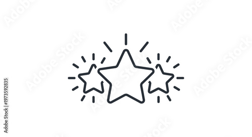 three sparkling stars icon representing top tier quality and premium service ideal for user interface design.