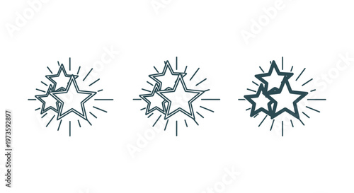 three stars with a shining burst effect representing top quality and success ideal for rating systems awards and customer reviews.