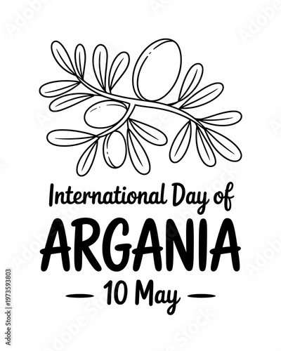 International day of argania illustration with argan tree branch and text on white background