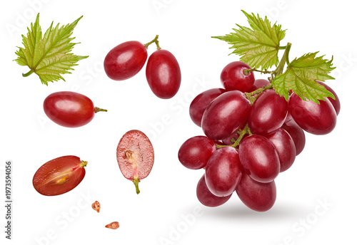 red grapes berries isolated on white background. macro. with clipping path. full depth of field.