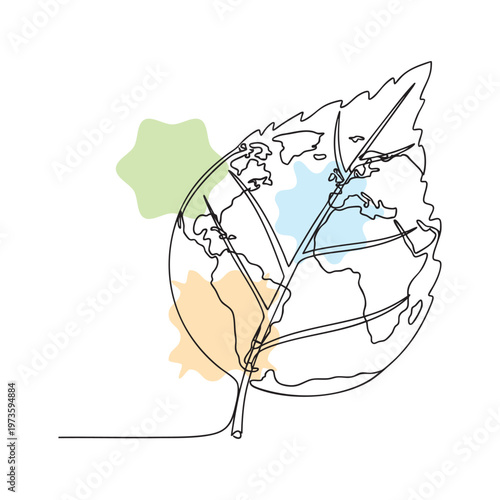 Hand-drawn world map with green highlighted South America continent outline