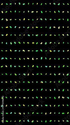 Animated Seamless Pattern Of Multicolored Arrows With Glitch Effect On A Dark Green Background, 9:16 Vertical Video