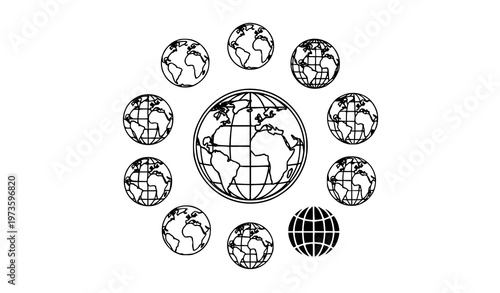 Globe icon set world earth symbols flat vector illustration collection