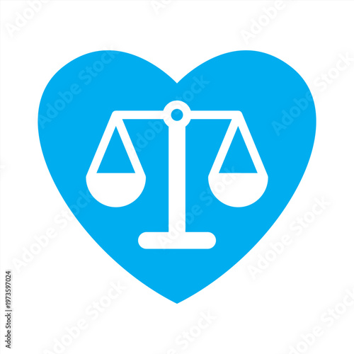 Integrity icon. Heart with scale icon. Outline icon. Symbol of integrity, honesty, ethical balance, justice heart, moral values, fairness, trustworthiness, ethical decision, law ethics, transparent.