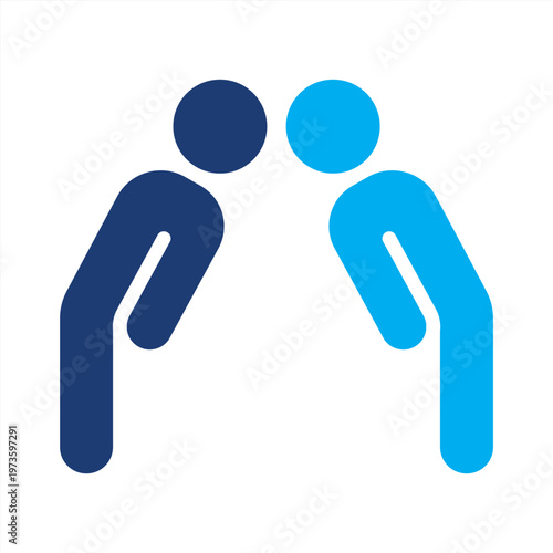Respect icon. Two men bow each other icon. Icon symbol for respect, honor, courtesy, humility, politeness, etiquette, greeting, tradition, appreciation, regard. Vector outline illustration.