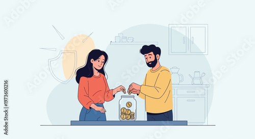 Couple saving money in a jar for future financial security and investment