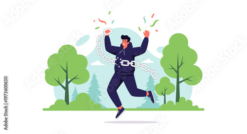 Man Breaking Chains, Freedom, Success, Celebration, Outdoor Nature Background