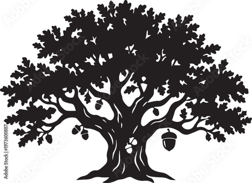 Ancient Oak Tree Silhouette Vector Isolated
