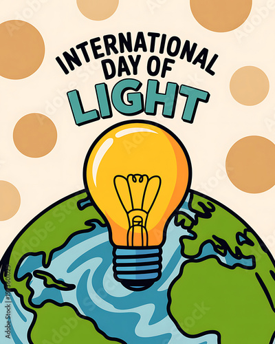 International day of light illustration with globe and light bulb on colorful background