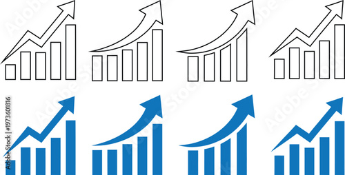 Title financial growth and market trends line and bar graph illustrations description a collection of line and bar graphs depicting upward trends