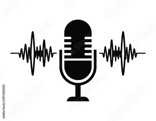 Vintage microphone with sound waves silhouette a classic recording symbol representing audio broadcasting and voice communication technology