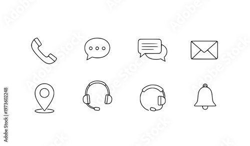 Minimal contact icons doodle set ultra thin line communication symbols vector collection