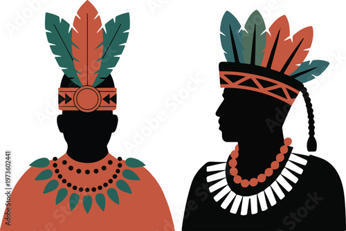 Silhouette of a royal Hawaiian figure with traditional attire and feathered helmet