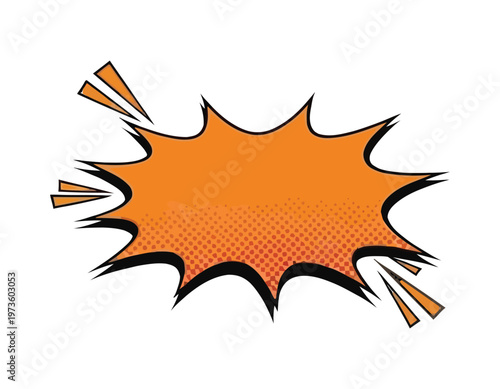 Dynamic comic book explosion silhouette a vibrant orange speech bubble with sharp jagged edges and energetic rays
