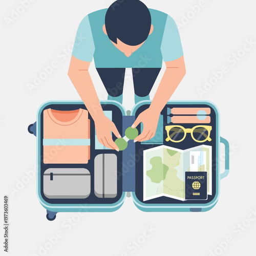 Man packing suitcase for travel.