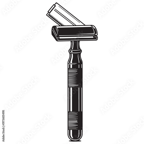 Traditional Safety Razor with Exposed Blade Illustration