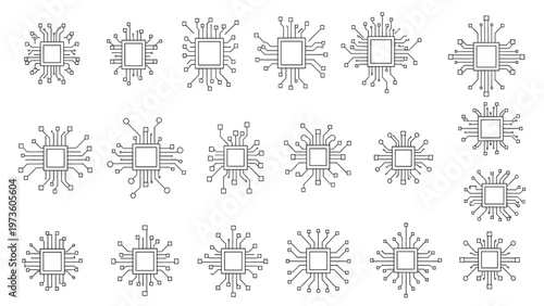 Collection of Various Central Processing Unit (CPU) Microchip Icons