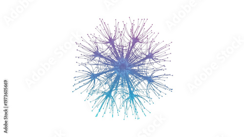 Abstract network connections radiating from a central point in purple and blue tones