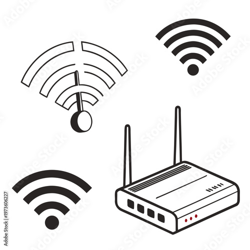 Wifi symbols and router wireless internet technology