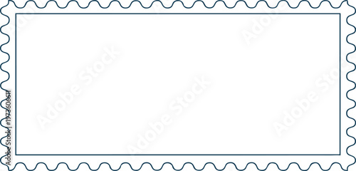 Postage stamp border frame isolated on white background. Wavy perforated edges create classic mail style design. Minimal vector template for envelopes, invitations, and print layouts.