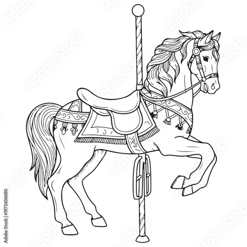 Merry-Go-Round Horse Line Art Illustration