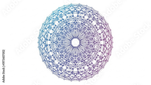 Dynamic abstract network sphere with interconnected nodes and gradient colors, representing digital data flow