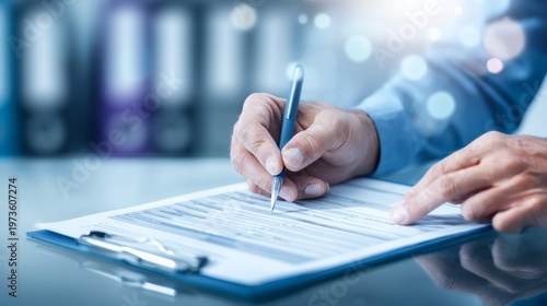 Closeup of Hands Filling Out Patient Intake Forms at a Table