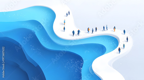 Diverse Business Team Walking Forward on Glowing Path, Innovation Journey and Future Growth Concept with Copy Space