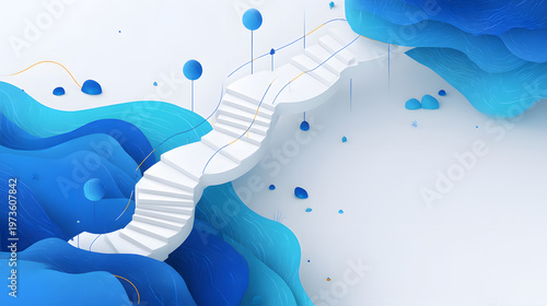 Abstract Data Transformation Staircase with Rising Path, Business Growth and Digital Transformation Concept with Copy Space