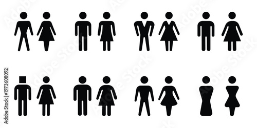 Toilet & Restroom Icon Set – WC, Man, Woman, Accessible Bathroom Vector