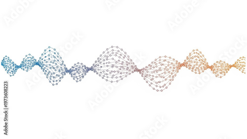Abstract visualization of a dynamic frequency wave using connected particles in a vibrant gradient, representing sound or data flow