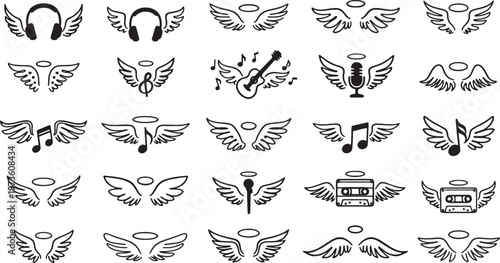 angel wing icons with music symbols