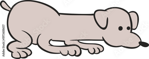 playful cartoon vector of a cute dog sniffing the ground, showing curiosity and joy, with expressive nose, paws, and cheerful design draw