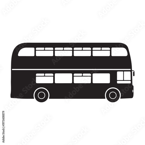 Black and white double decker bus illustration isolated on white background.