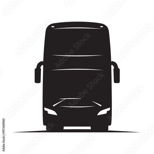 Black and white double decker bus illustration isolated on white background.