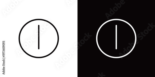 6時を指す丸い掛け時計のラインアイコン。白い線と黒い線のモノクロベクターイラスト