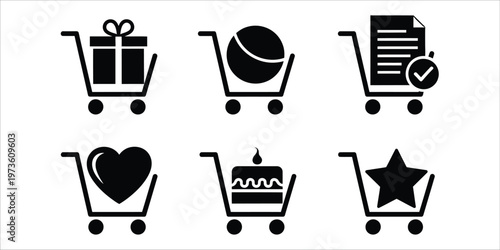 Shopping cart icons with various items gifts easter eggs and more