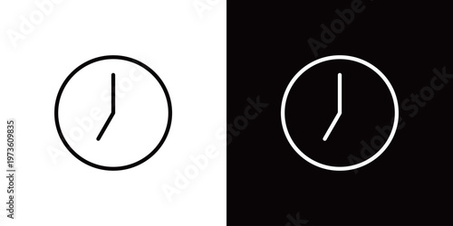 7時を指す丸い掛け時計のラインアイコン。白い線と黒い線のモノクロベクターイラスト