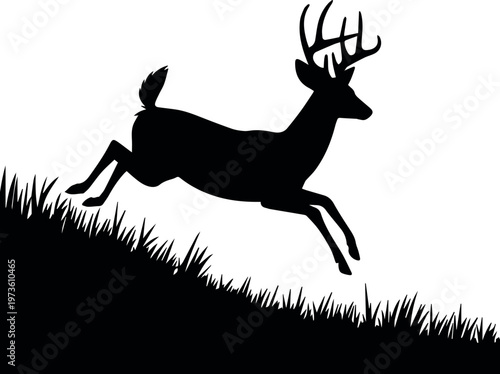 Stag jumping over grass hunting emblem
