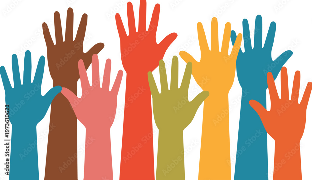Fototapeta premium Hands raised for community participation